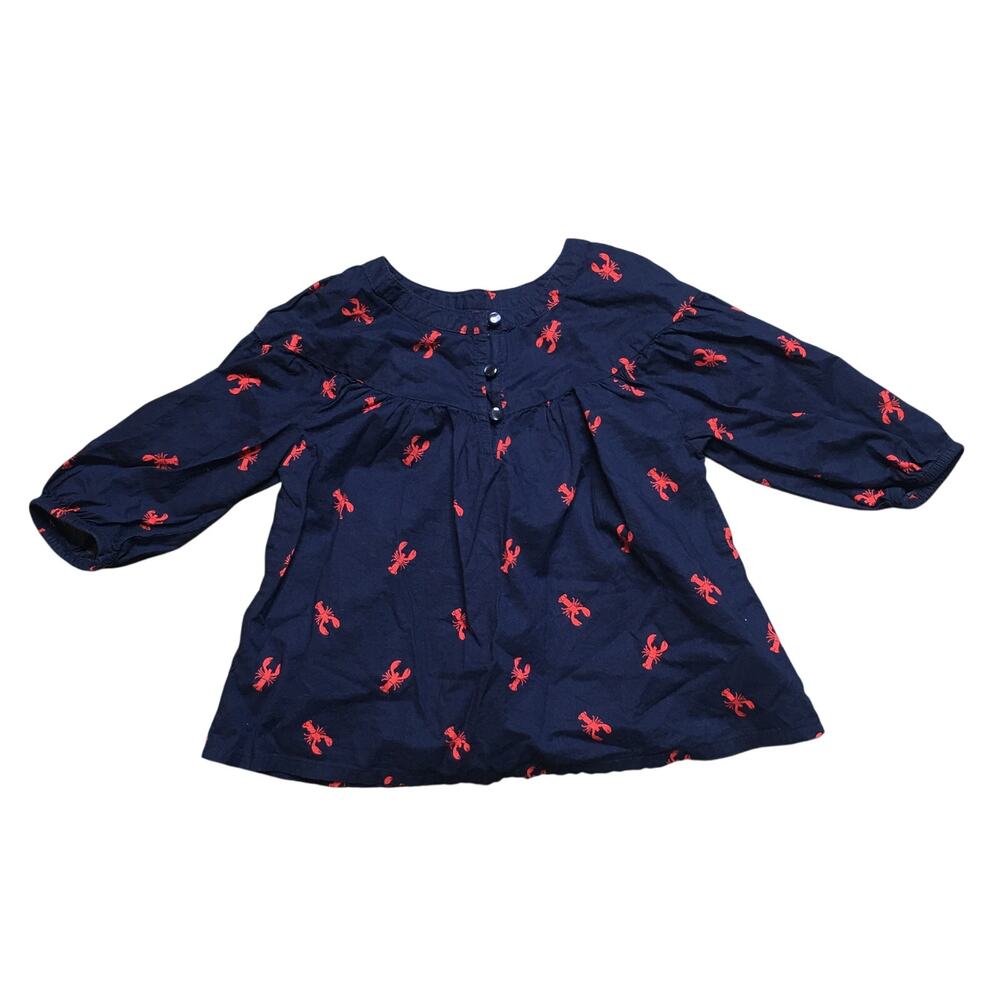 OLD NAVY Girls Long Sleeve 100% Cotton Lobster Print Pleated Navy Blue Top 5T